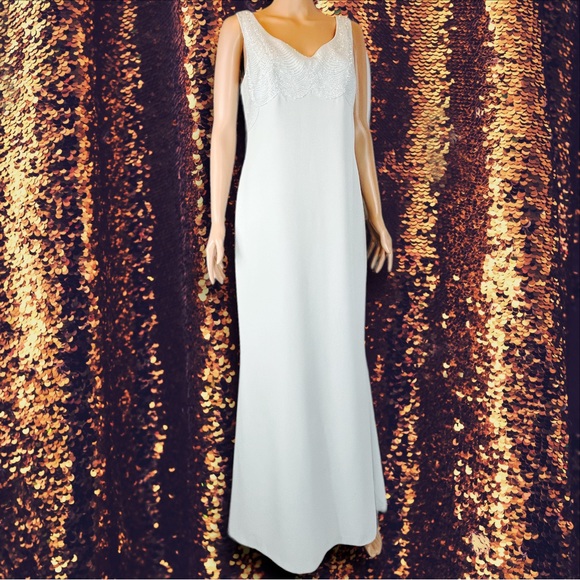 Daymor Couture Beaded-Breast Sleeveless Floor-Length Dress, Blue-Gray |8 - Picture 4 of 16